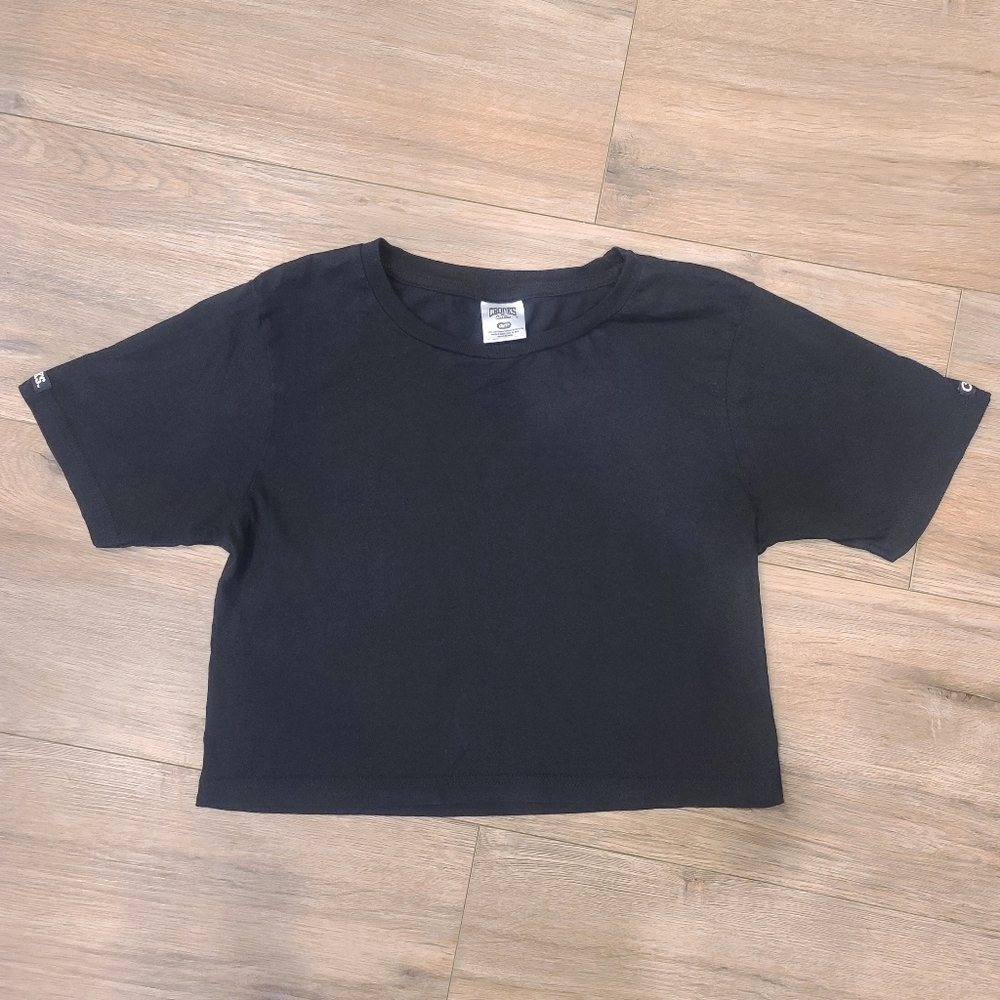 Crooks & castles crop stretch black top sz xs.